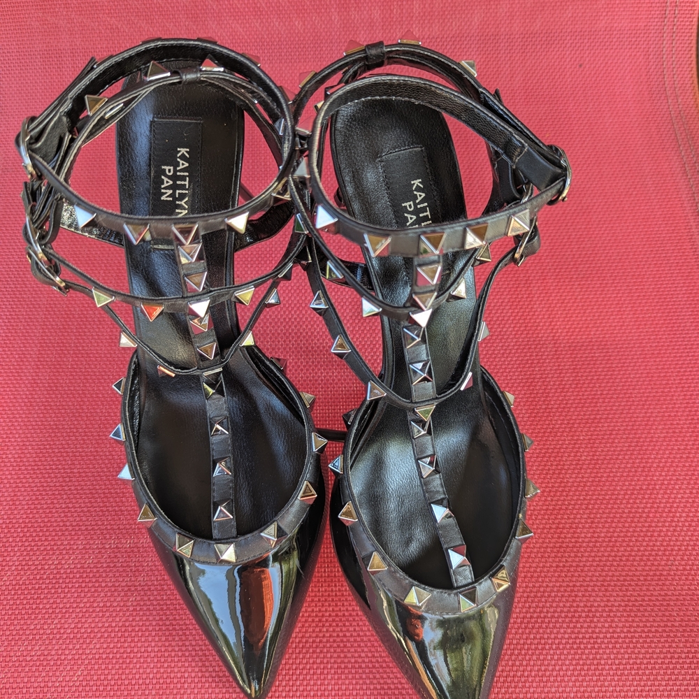 Kaitlyn Black Patent Studded Heels